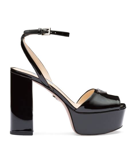 prada black patent block heel sandal|Prada platform sandals.